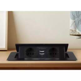 Uppoasennettava Pistorasia Musta | 2x Schuko + 2x USB | Pop-Up
