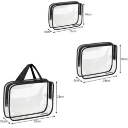 Läpinäkyvä Kosmetiikkalaukkusetti 3 kpl | Vedenpitävä | Lentoasemaystävällinen