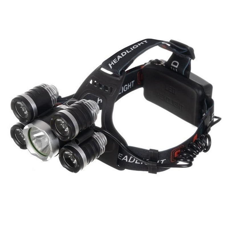 Tehokas LED Cree T6 otsalamppu 5x LED | Akkuotsavalaisin latureilla