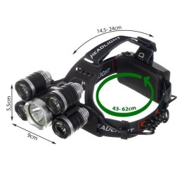 Tehokas LED Cree T6 otsalamppu 5x LED | Akkuotsavalaisin latureilla