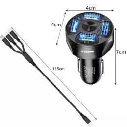 Autolaturi 4x USB Quick Charge 3.0 | 3-in-1 Kaapeli | 12V-32V