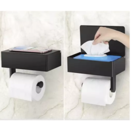 Musta 3-in-1 WC-paperiteline hyllyllä ja laatikolla | Loft-tyyli