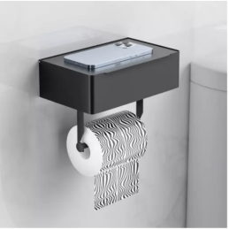 Musta 3-in-1 WC-paperiteline hyllyllä ja laatikolla | Loft-tyyli
