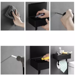 Musta 3-in-1 WC-paperiteline hyllyllä ja laatikolla | Loft-tyyli
