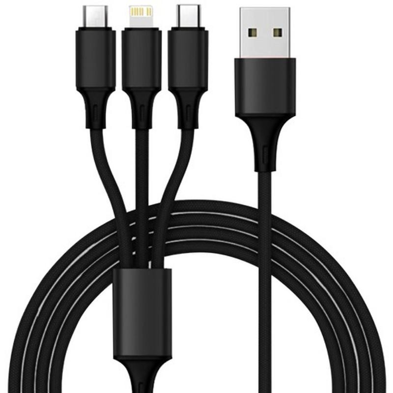 3-in-1 USB-Latauskaapeli 1.2m | iPhone, Micro-USB & USB-C