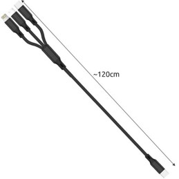 3-in-1 USB-Latauskaapeli 1.2m | iPhone, Micro-USB & USB-C