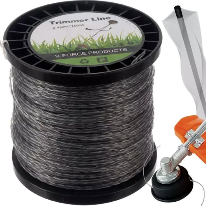 Ammattitason trimmerisiima vahvistettu neliö 2,4 mm x 100 m | Kestävä ja hiljainen siima polttomoottorikäyttöisiin trimmeriin