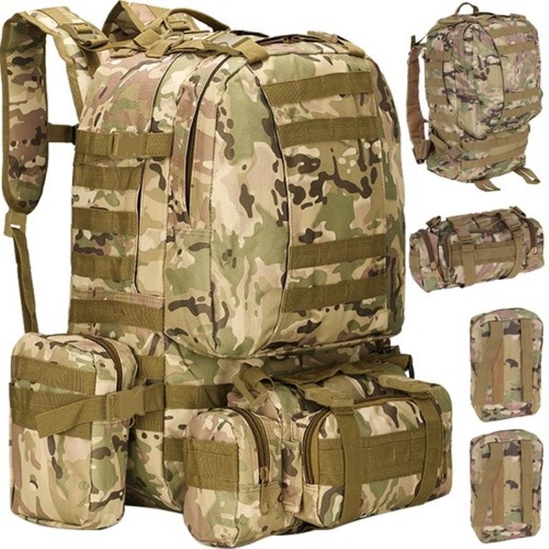 Taktinen Camo Sotilasreppu 45L + 3.5L Vyölaukku | Modulaarinen armeijareppu
