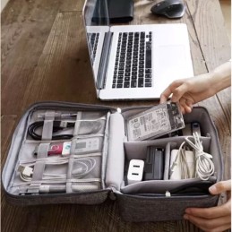 Kaapeli- ja laturijärjestäjä harmaa – 9 taskua