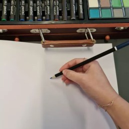 Tyylikäs puinen taiteilijasetti 129 osaa | Musta maalaussalkku lapsille