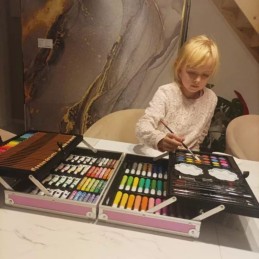 Suuri taidesetti metallisalkussa 144 osaa | Yksisarvinen maalaus- ja piirustussarja lapsille