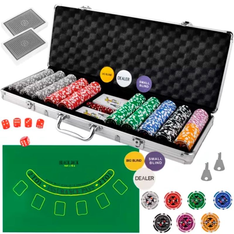 Pokerisetti 500 pelimerkkiä alumiinisalkussa | Täydellinen Texas Hold'em kasinosetti