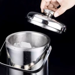 Kannellinen jääpala-astia 1,3L pihdeillä ja lusikalla | Ruostumaton teräs