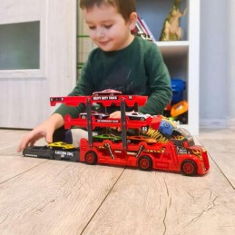 Leluauto TIR ja 6 pikkuautoa | 3-tasoinen autolava ja laukaisin
