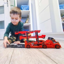 Leluauto TIR ja 6 pikkuautoa | 3-tasoinen autolava ja laukaisin