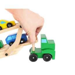 Puinen autolastaustraileri ja leluautot | Kaksikerroksinen puinen rekka lapsille 2v+