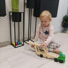 Puinen autolastaustraileri ja leluautot | Kaksikerroksinen puinen rekka lapsille 2v+