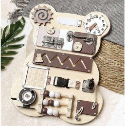Puinen 10-in-1 motoriikkataulu Karhu | Kehittävä sensorinen puulelu lapsille