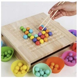 Puinen 2-in-1 Montessori-muistipeli ja helmipeli | Kehittävä puulelu Maatila lapsille 3v+