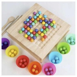Puinen 2-in-1 Montessori-muistipeli ja helmipeli | Kehittävä puulelu Maatila lapsille 3v+