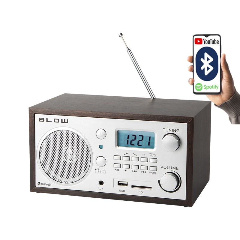Keittiöradio Bluetooth Retro | AM/FM, USB, SD & Herätyskello
