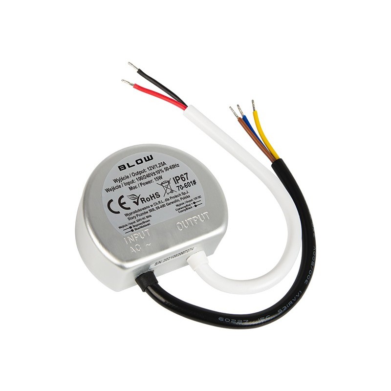 Rasiamuuntaja 12V 1,25A 15W | IP67 Vesitiivis | Alumiinikuori