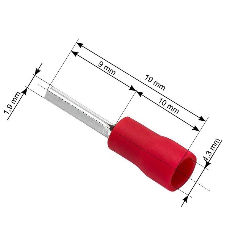Pääteholkki eristetty 1,5 mm² punainen 19 mm | 100 kpl