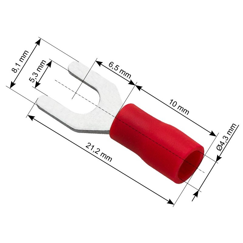 Eristetty haarukkaliitin M5 | Punainen 100 kpl | 0,5–1,5 mm²