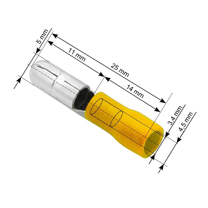 Eristetty pyöröliitin uros 100 kpl | Keltainen 4,0–6,0 mm² | 24A