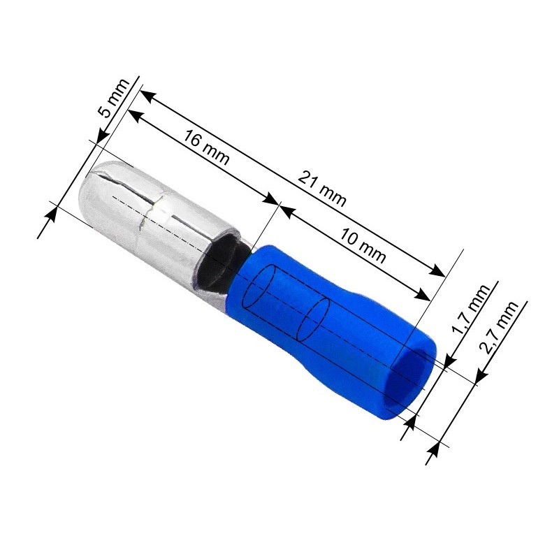 Eristetty pyöröliitin uros 5,0 mm sininen | 1,5–2,5 mm² | 15A