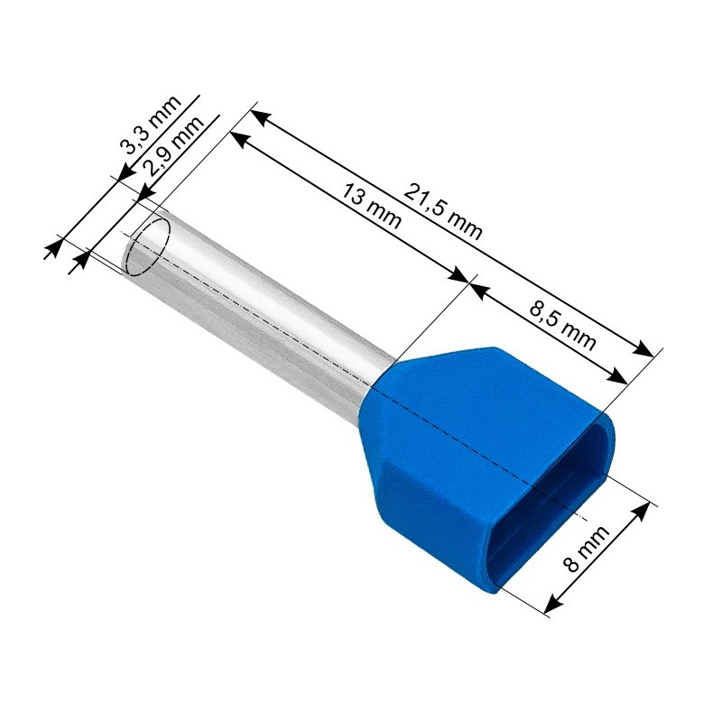 Eristetty pääteholkki 2x2,5mm² sininen 100 kpl | Kaksoisholkki