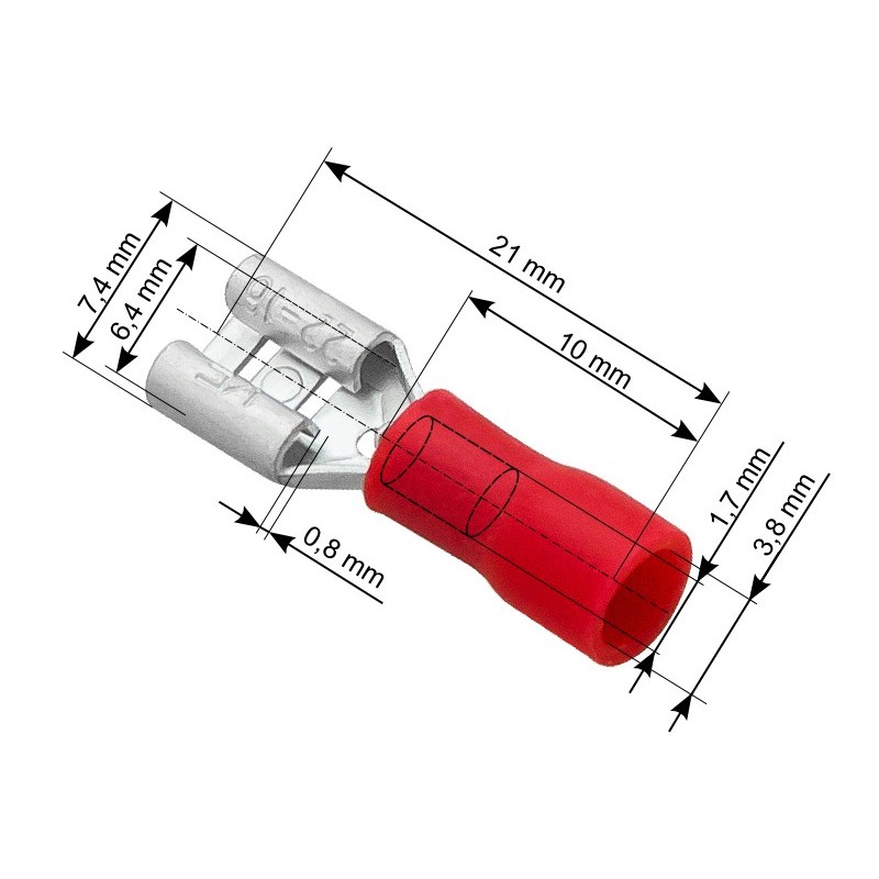 Eristetty naaraslattaliitin 6,3 mm punainen | 0,5–1,5 mm² | 10A