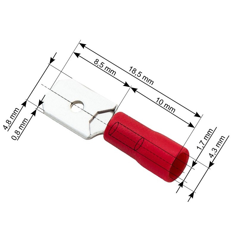 Eristetty uroslattaliitin 4,8 mm punainen 100 kpl | 0,5–1,5 mm²