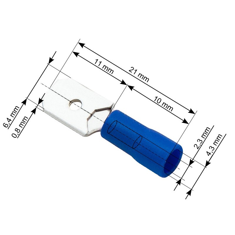 Eristetty uroslattaliitin 6,3 mm sininen 100 kpl | 1,5–2,5 mm²