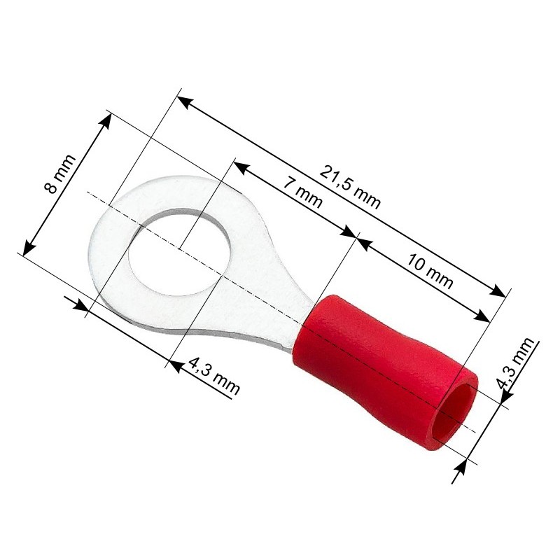 Eristetty rengasliitin M4 | Punainen 100 kpl | 0,5–1,5 mm²