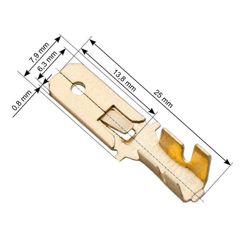 Eristämätön lattaliitin uros 6,3mm | Messinki | 2,0–2,5 mm²