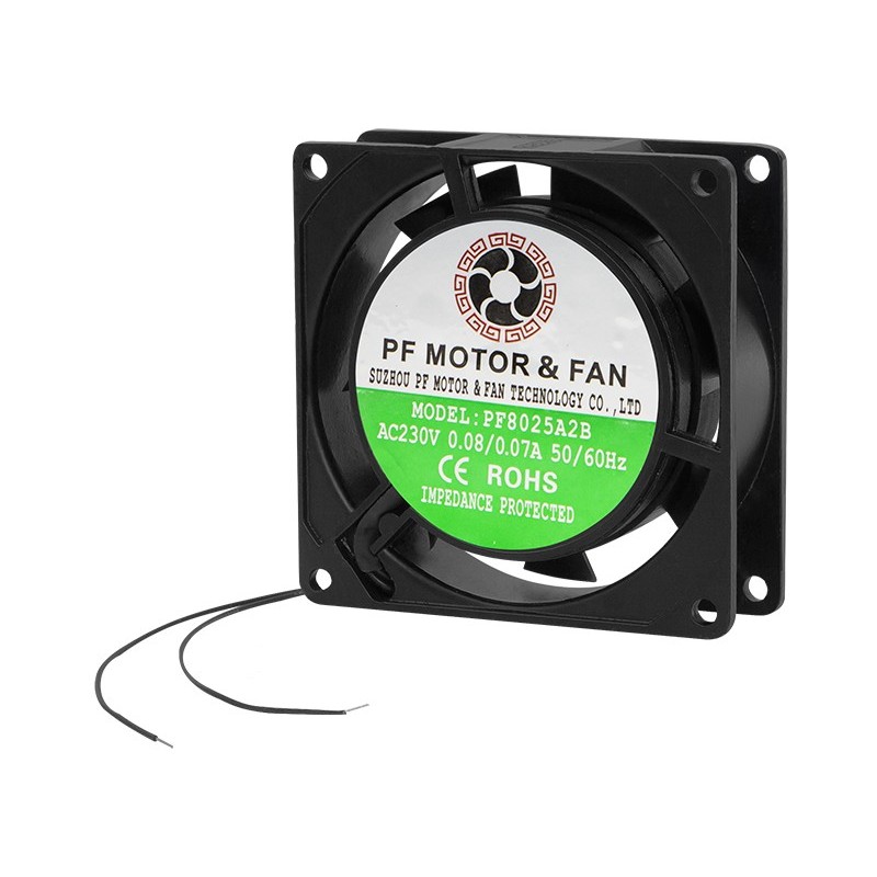 Laitetuuletin 80x80x25 mm | 230V AC | Kuulalaakeroitu | 2-johtoinen
