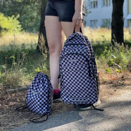 Designer Ruutukuosillinen Koulureppu ja Kassit 30L | Iso reppusetti