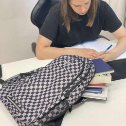 Designer Ruutukuosillinen Koulureppu ja Kassit 30L | Iso reppusetti