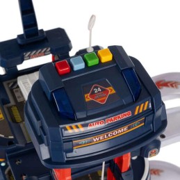 Leikkiparkkitalo 4 tasoa – autot ja helikopteri
