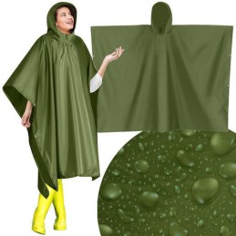 Vihreä Sadeponcho 127x100cm | Vedenpitävä sadeviitta neppareilla