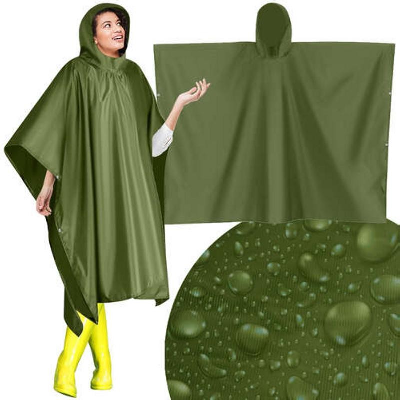 Vihreä Sadeponcho 127x100cm | Vedenpitävä sadeviitta neppareilla