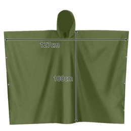 Vihreä Sadeponcho 127x100cm | Vedenpitävä sadeviitta neppareilla