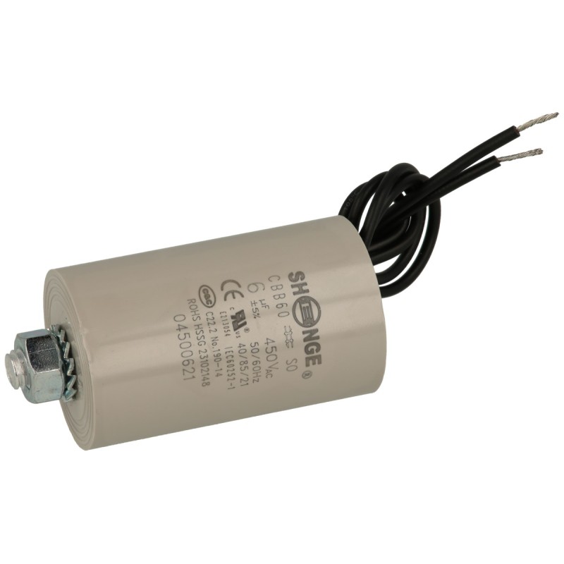 Moottorikondensaattori 6uF 450VAC | Johtolähdöllä | Käynnistys