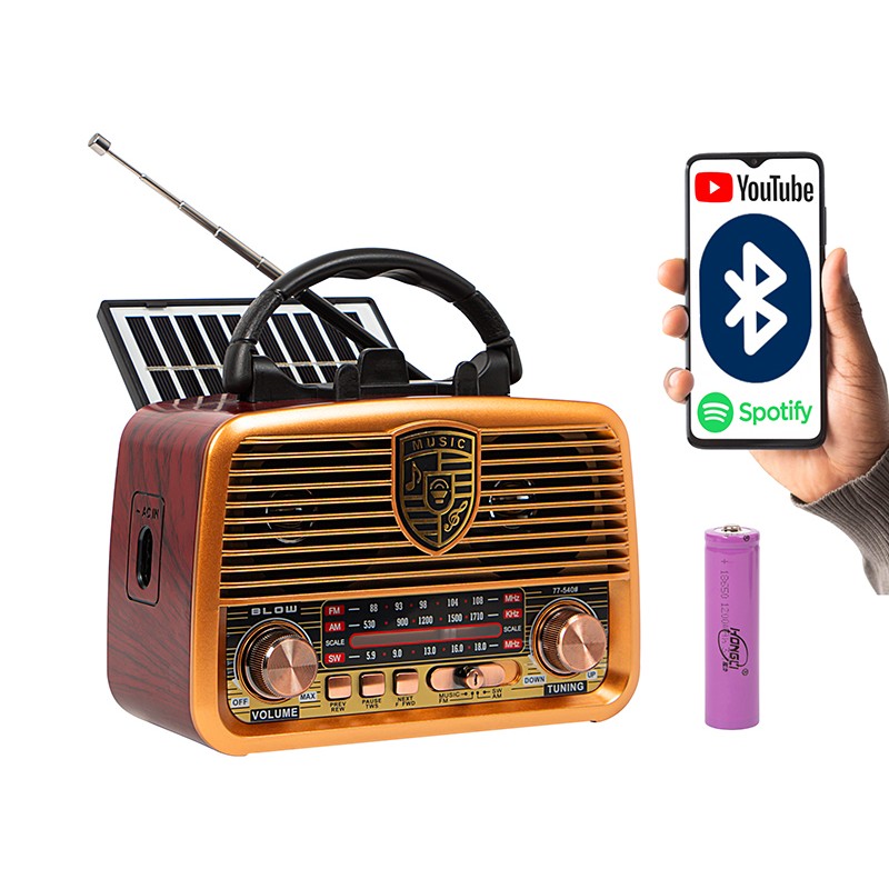 Solar-radio Bluetooth RA10 | Aurinkopaneeli | Powerbank | Retro