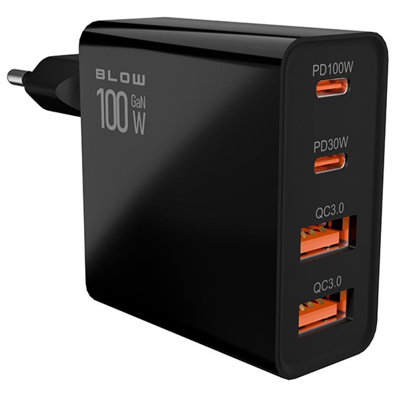 Blow GaN-pikalaturi 100W | QC 3.0 & PD | 2x USB-C & 2x USB-A