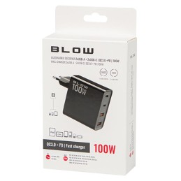 Blow GaN-pikalaturi 100W | QC 3.0 & PD | 2x USB-C & 2x USB-A