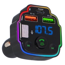 Bluetooth 5.0 FM-lähetin Autoon | QC 3.0 & PD 20W | RGB-valo