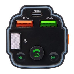 Bluetooth 5.0 FM-lähetin Autoon | QC 3.0 & PD 20W | RGB-valo