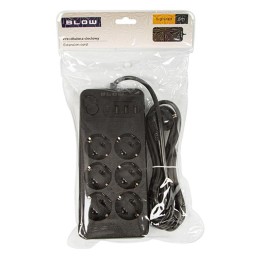 Jatkojohto 6xpistoke 3xUSB-USB-C, 5m